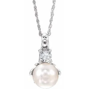 14K White Freshwater Cultured Pearl & .02CTW Diamond 18" Necklace