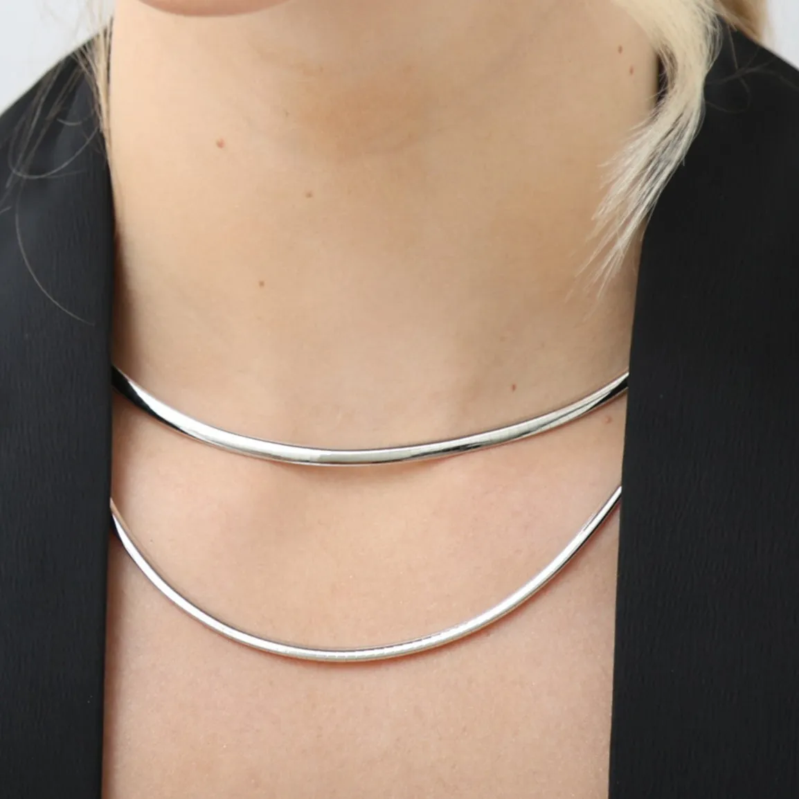 14K White Gold 3 mm and 4 mm Omega Necklaces