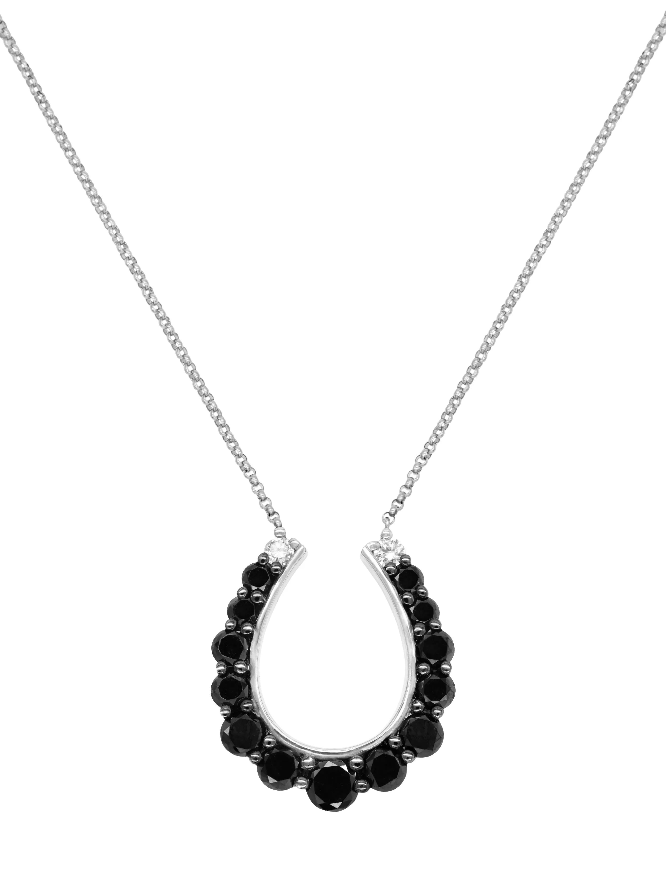 14k White Gold Black Diamond Large Horseshoe Necklace