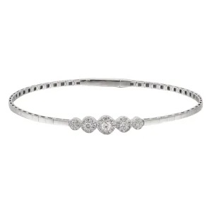 14k White Gold Diamond Cluster Flex Bangle