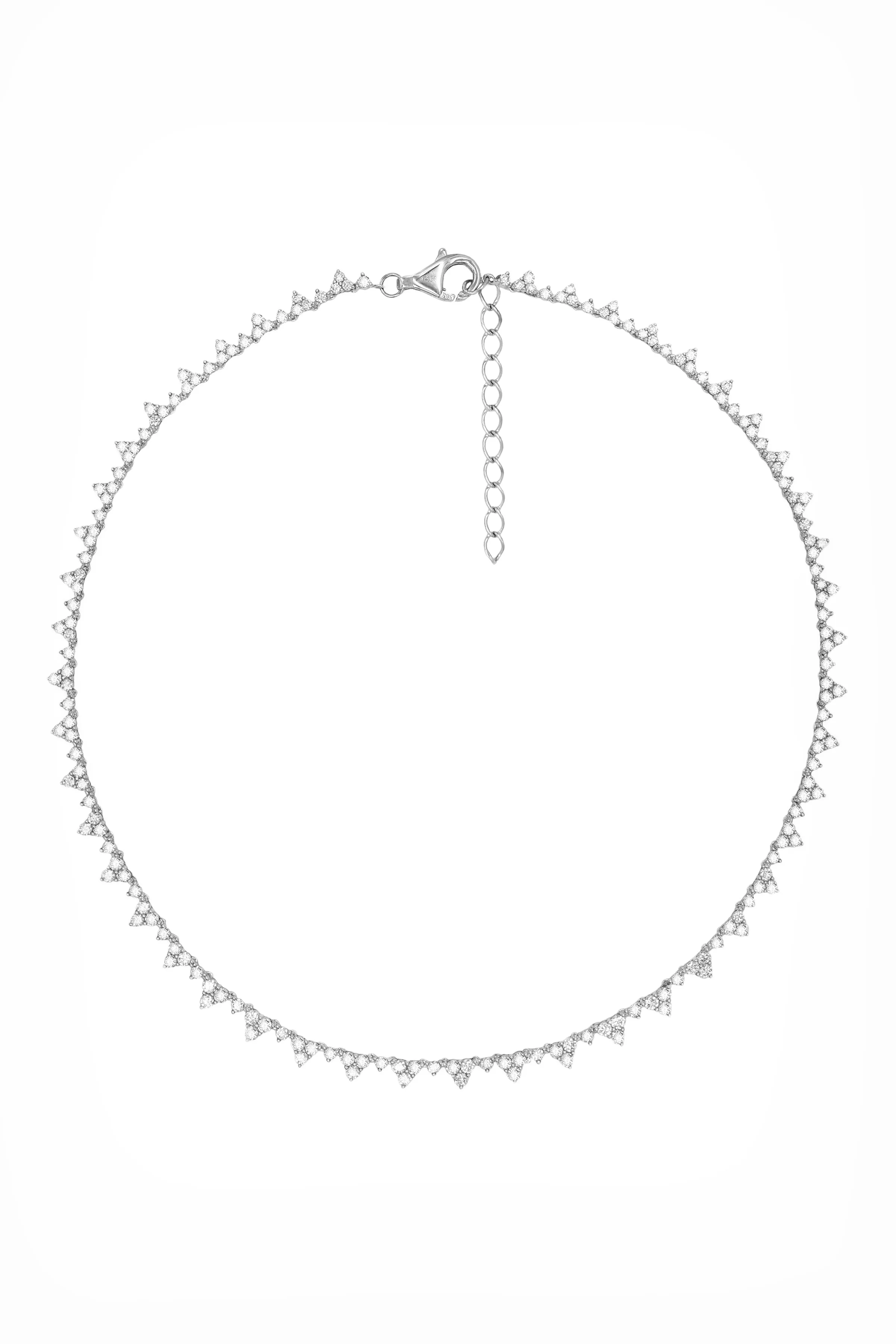 14k White Gold Diamond Triangle Cluster Tennis Necklace