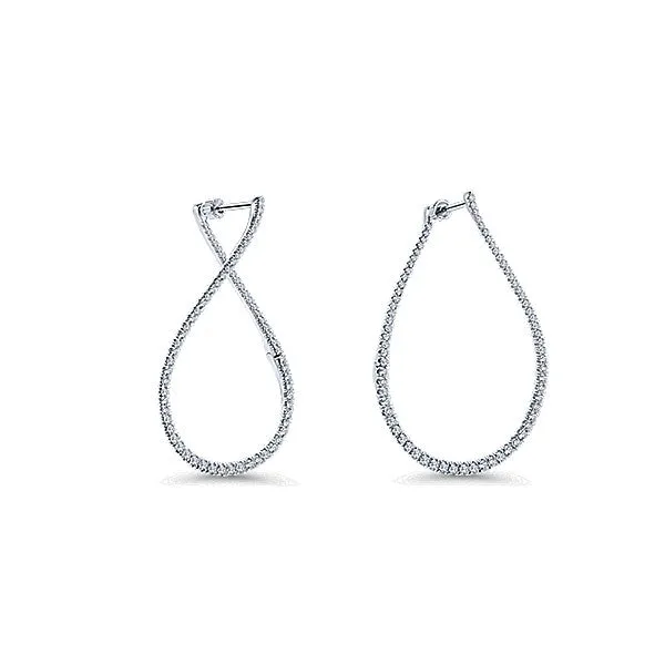 14k White Gold Hoops Intricate Hoop