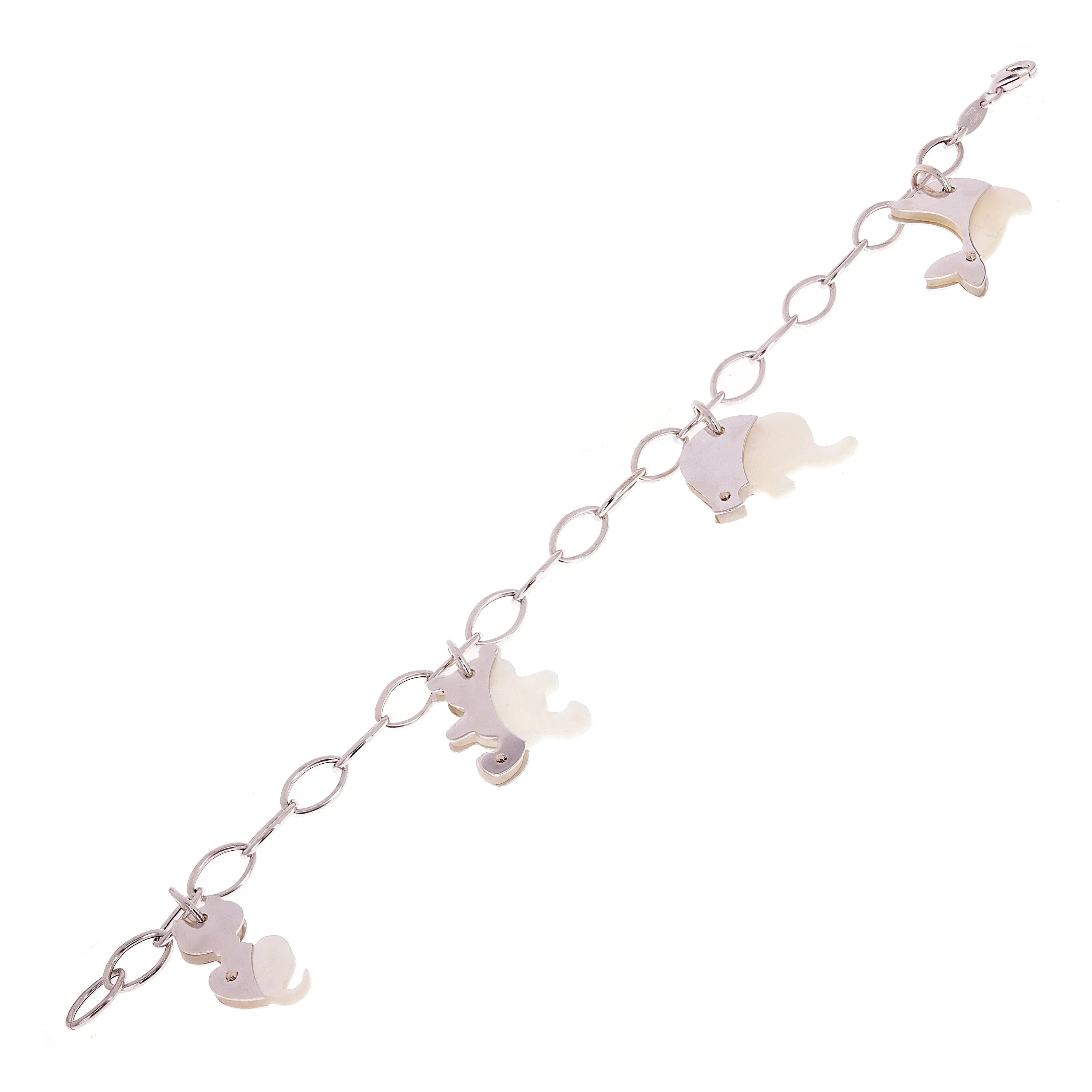14k White Gold Mother of Pearl Charm Bracelet 7.5" in 2 Designs