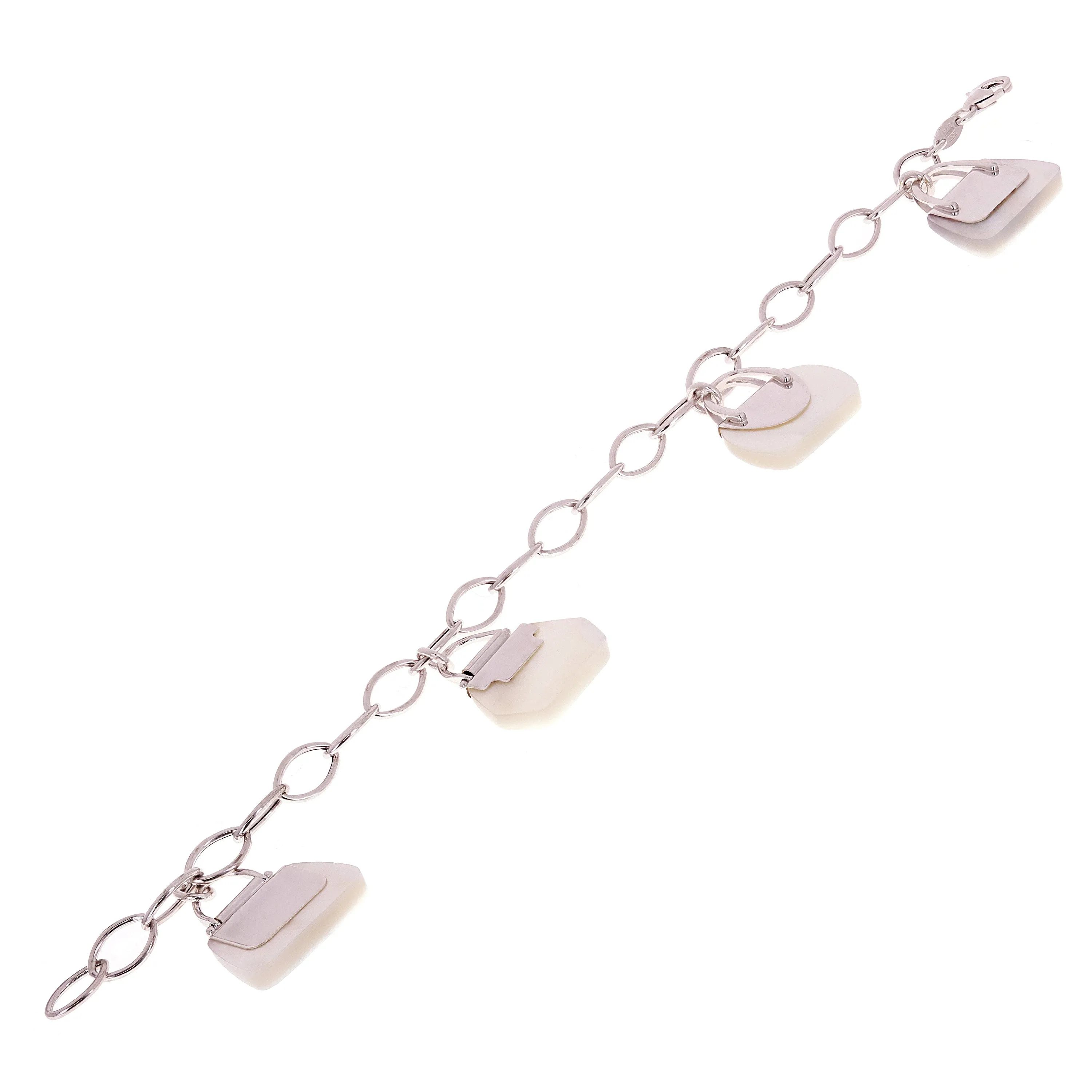 14k White Gold Mother of Pearl Charm Bracelet 7.5" in 2 Designs