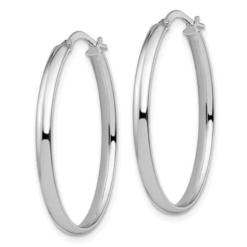 14k White Gold Polished Oval Hoop Earrings