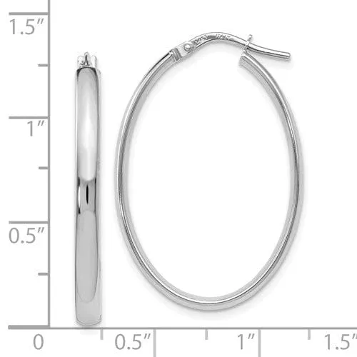 14k White Gold Polished Oval Hoop Earrings