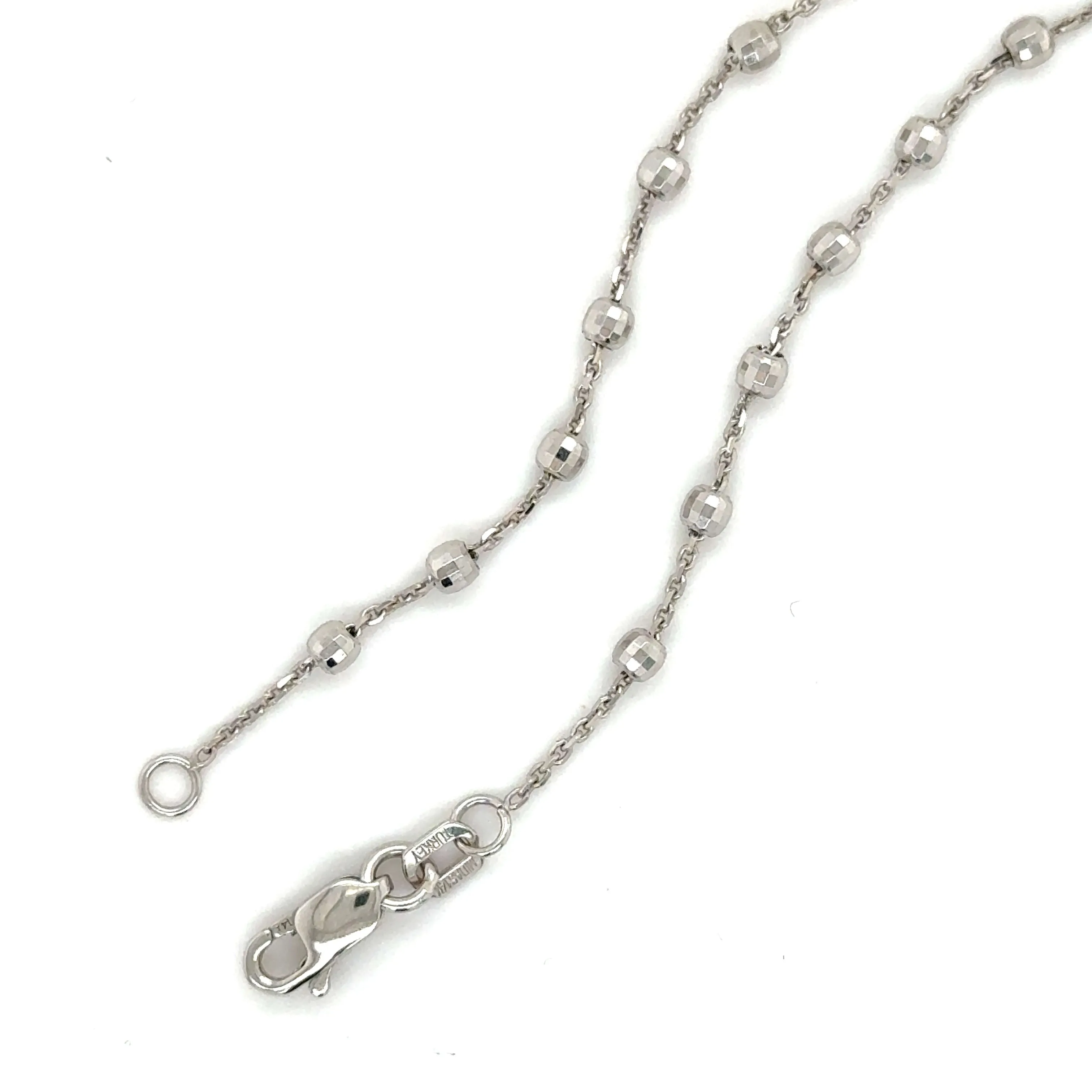 14K White Gold Saturn Bead Necklace