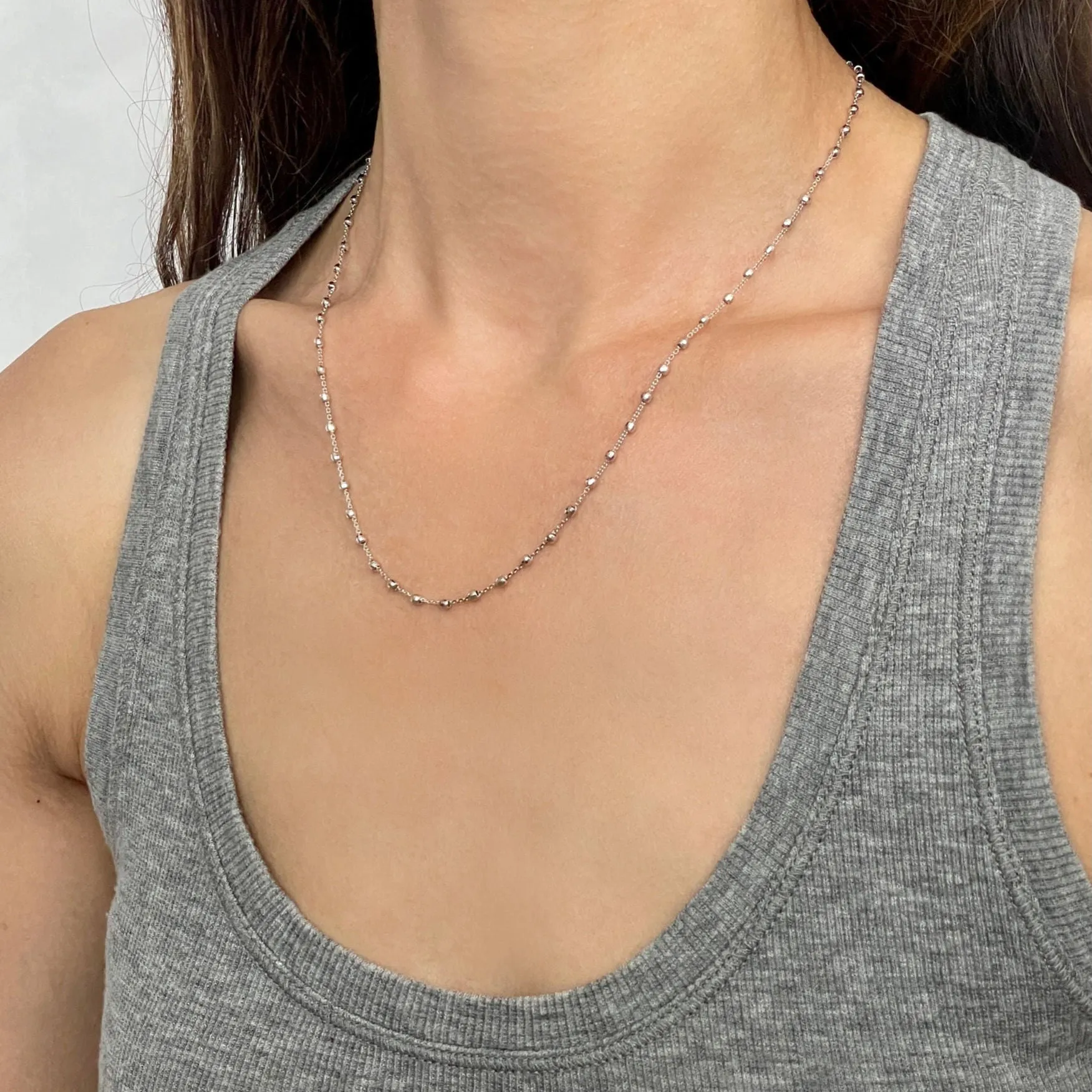 14K White Gold Saturn Bead Necklace