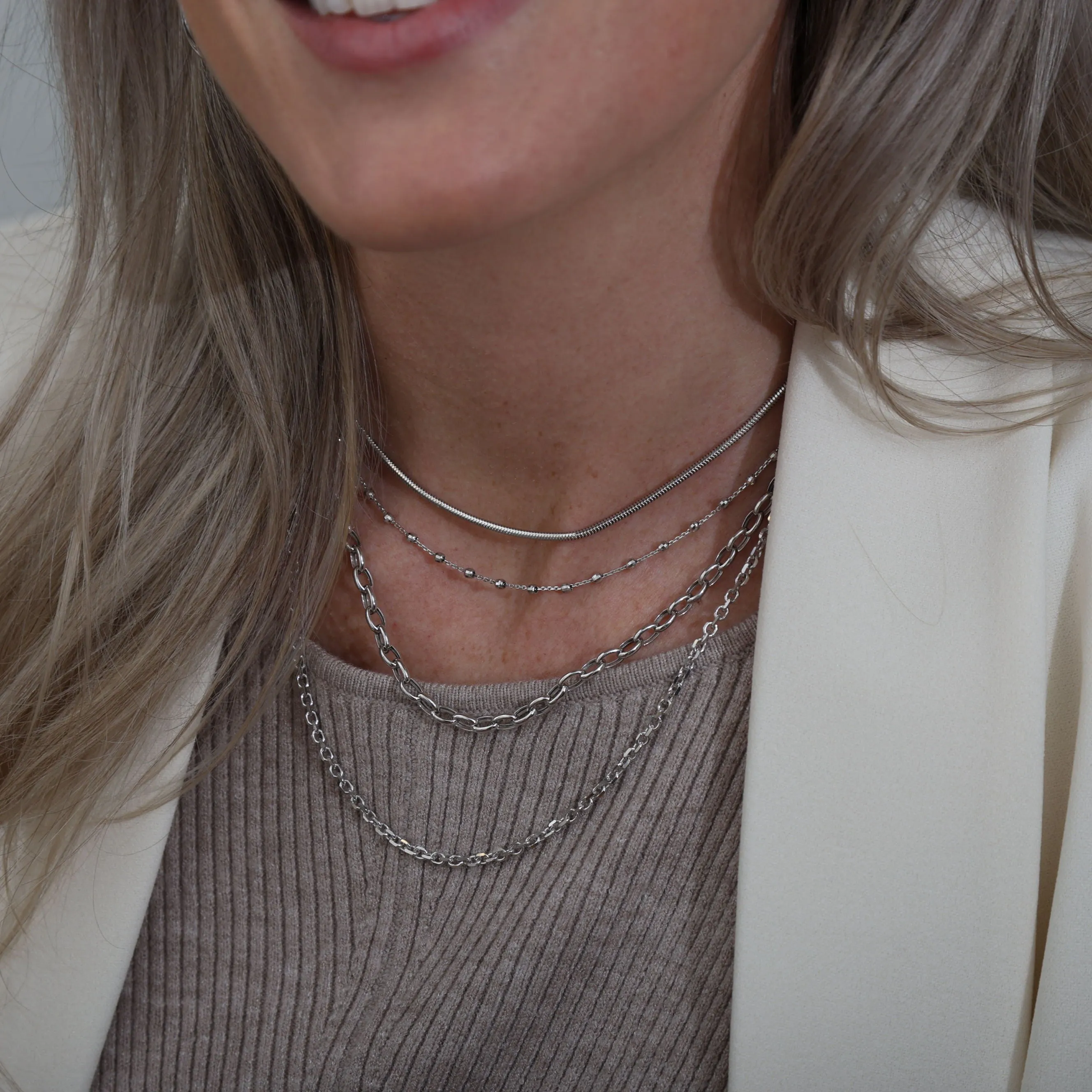 14K White Gold Saturn Bead Necklace