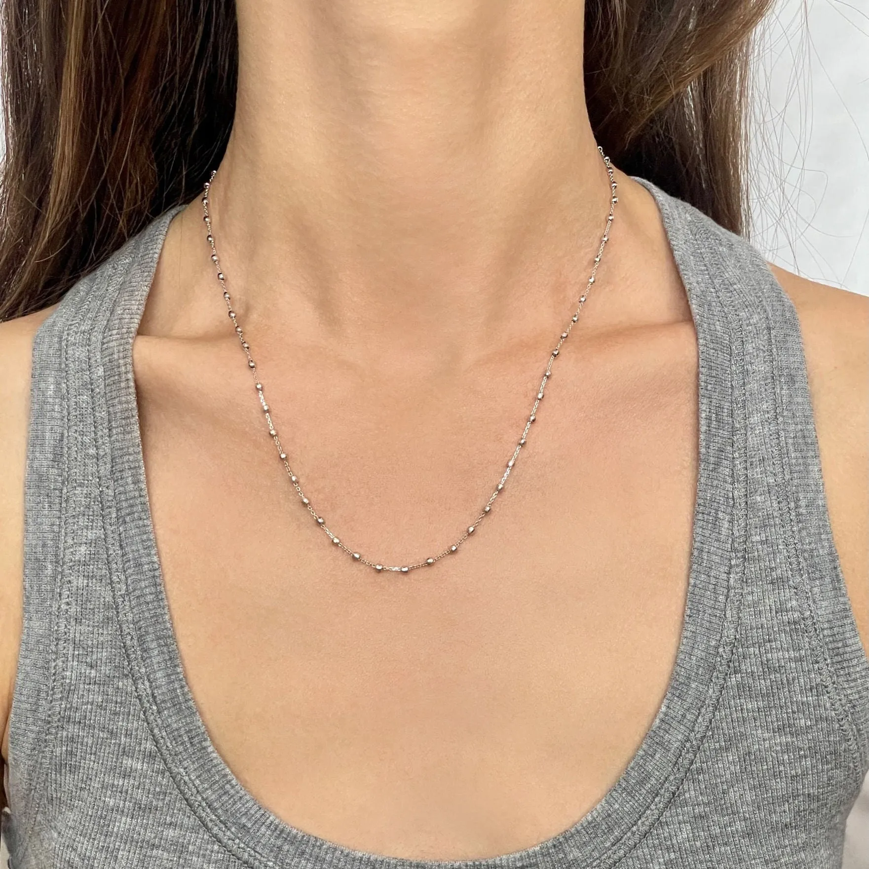14K White Gold Saturn Bead Necklace