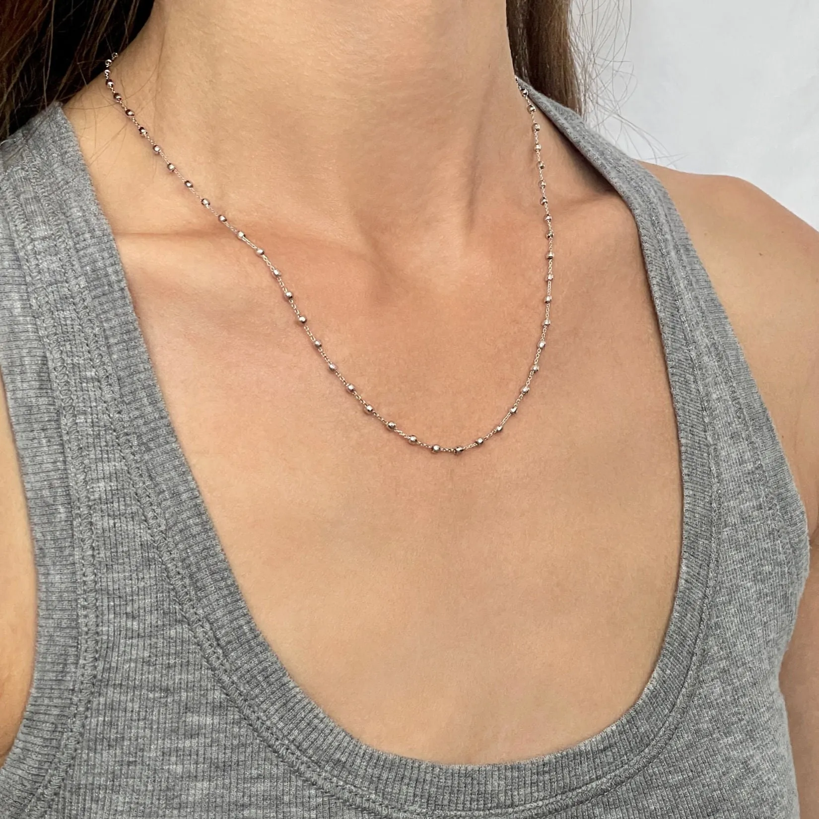14K White Gold Saturn Bead Necklace
