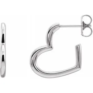 14K White Heart Hoop Earrings