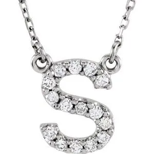 14K White Initial S 1/8 CTW Diamond 16" Necklace