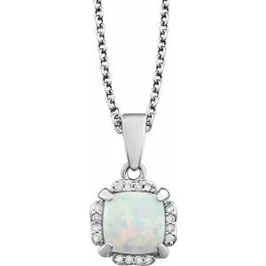 14K White Opal & .05 CTW Diamond 18" Necklace