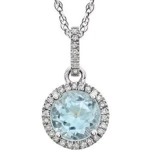 14K White Sky Blue Topaz & 1/10 CTW Diamond 18" Necklace