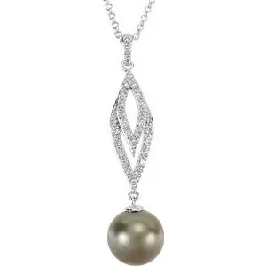 14K White Tahitian Cultured Pearl & 1/5 CTW Diamond 18" Necklace