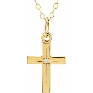 14K Yellow .005 CT Diamond Cross 15" Necklace