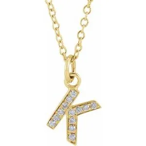 14K Yellow .045 CTW Natural Diamond Petite Initial K 16-18" Necklace