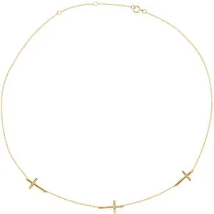 14K Yellow .05 CTW Diamond 3-Station Cross 16-18" Necklace