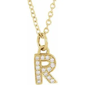 14K Yellow .05 CTW Natural Diamond Petite Initial R 16-18" Necklace