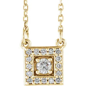14K Yellow 1/8 CTW Diamond Halo-Style Square 16-18" Necklace