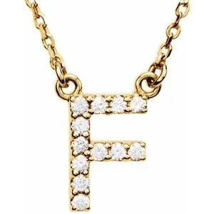 14K Yellow 1/8 CTW Natural Diamond Initial F 16" Necklace