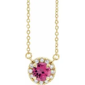 14K Yellow 3 mm Natural Pink Tourmaline & .03 CTW Natural Diamond 18" Necklace