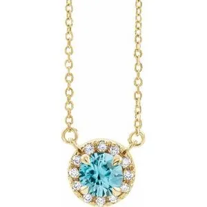 14K Yellow 3.5 mm Natural Blue Zircon & .03 CTW Natural Diamond 18" Necklace