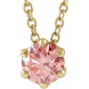14K Yellow 3/8 CT Pink Lab-Grown Diamond Solitaire 16-18" Necklace