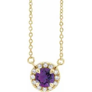 14K Yellow 4 mm Natural Amethyst & .05 CTW Natural Diamond 16" Necklace