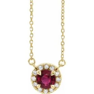 14K Yellow 4 mm Natural Ruby & .05 CTW Natural Diamond 18" Necklace