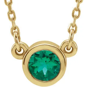 14K Yellow 4 mm Round Emerald Bezel-Set Solitaire 16" Necklace