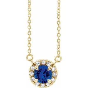 14K Yellow 5 mm Natural Blue Sapphire & 1/10 CTW Natural Diamond 16" Necklace