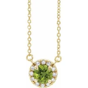 14K Yellow 6 mm Natural Peridot & 1/6 CTW Natural Diamond 18" Necklace