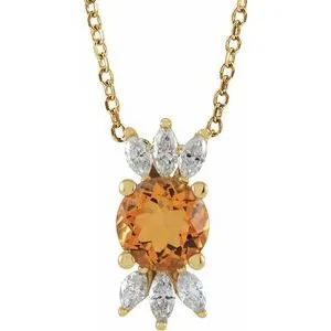 14K Yellow Citrine & 1/4 CTW Diamond 16-18" Necklace