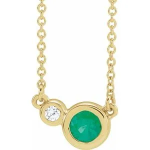 14K Yellow Emerald & .02 CTW Diamond 18" Necklace