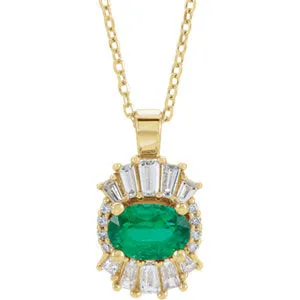 14K Yellow Emerald & 1/4 CTW Diamond 16-18" Necklace