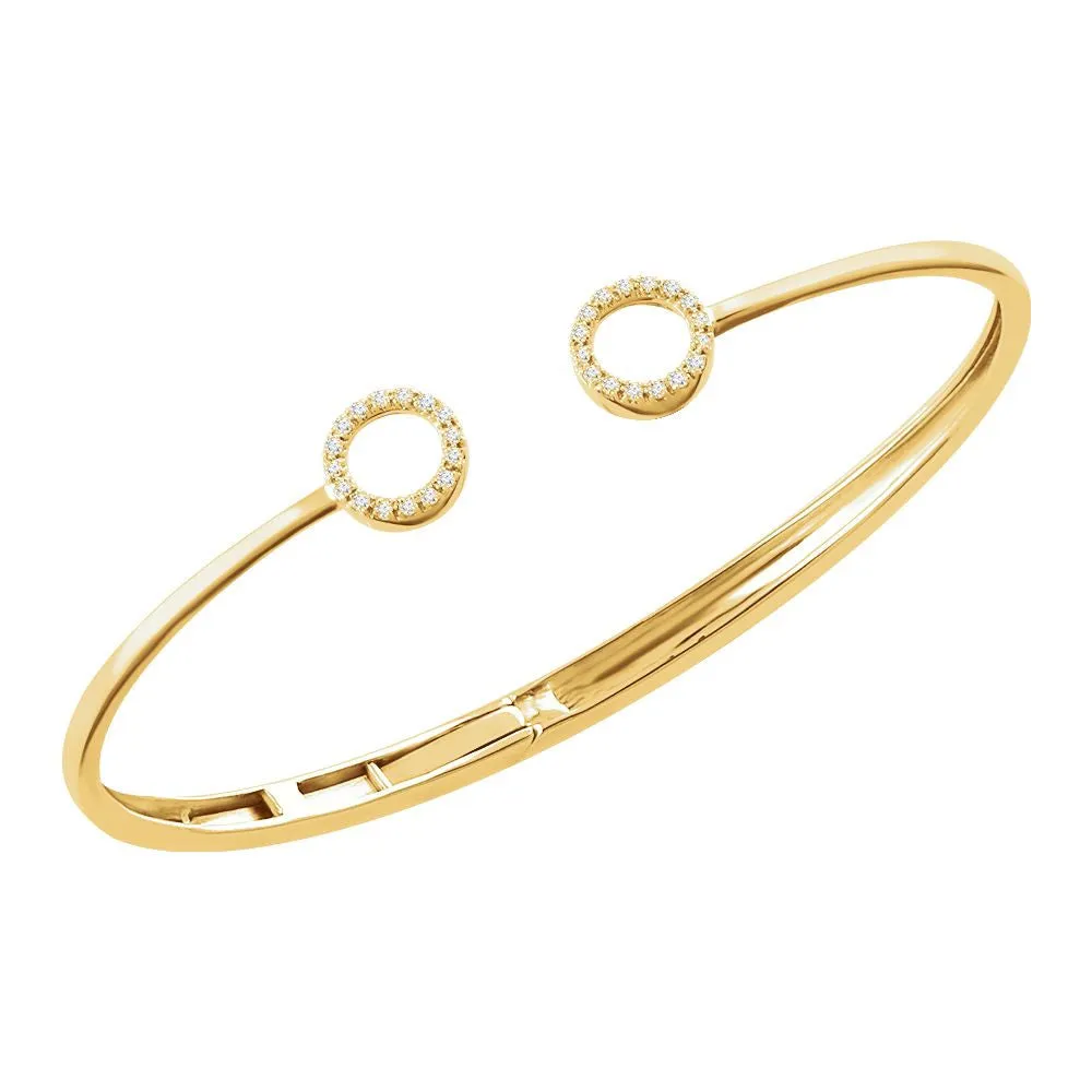 14k Yellow Gold 1/6 CTW Diamond Circle Hinged Bangle 7" Bracelet