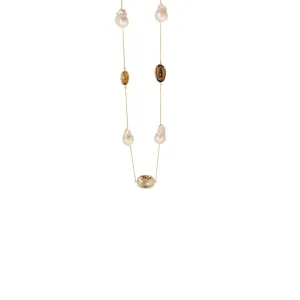 14k Yellow Gold Baroque Pearl and Gemstone Necklace