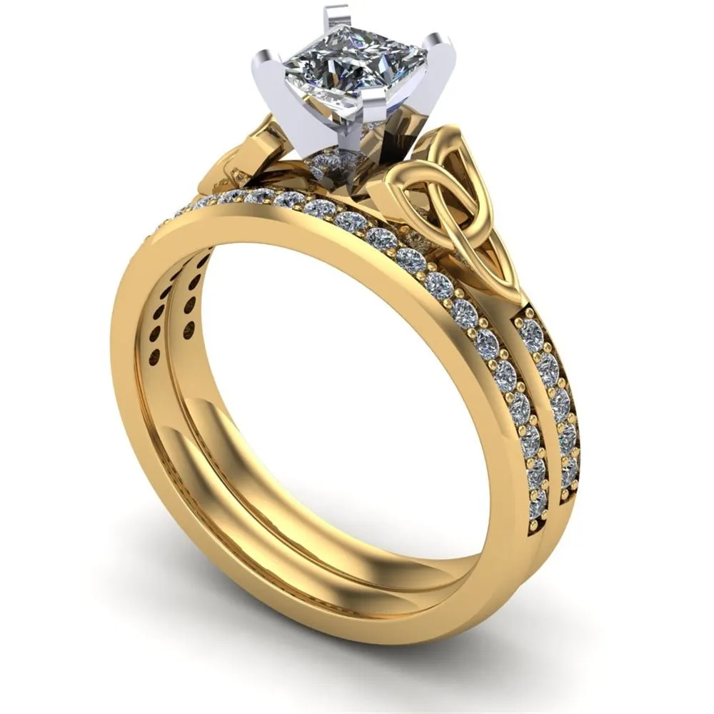 14K Yellow Gold Celtic Bridal Set AYLIN-1S-SET-YELLOW-PRINCESS