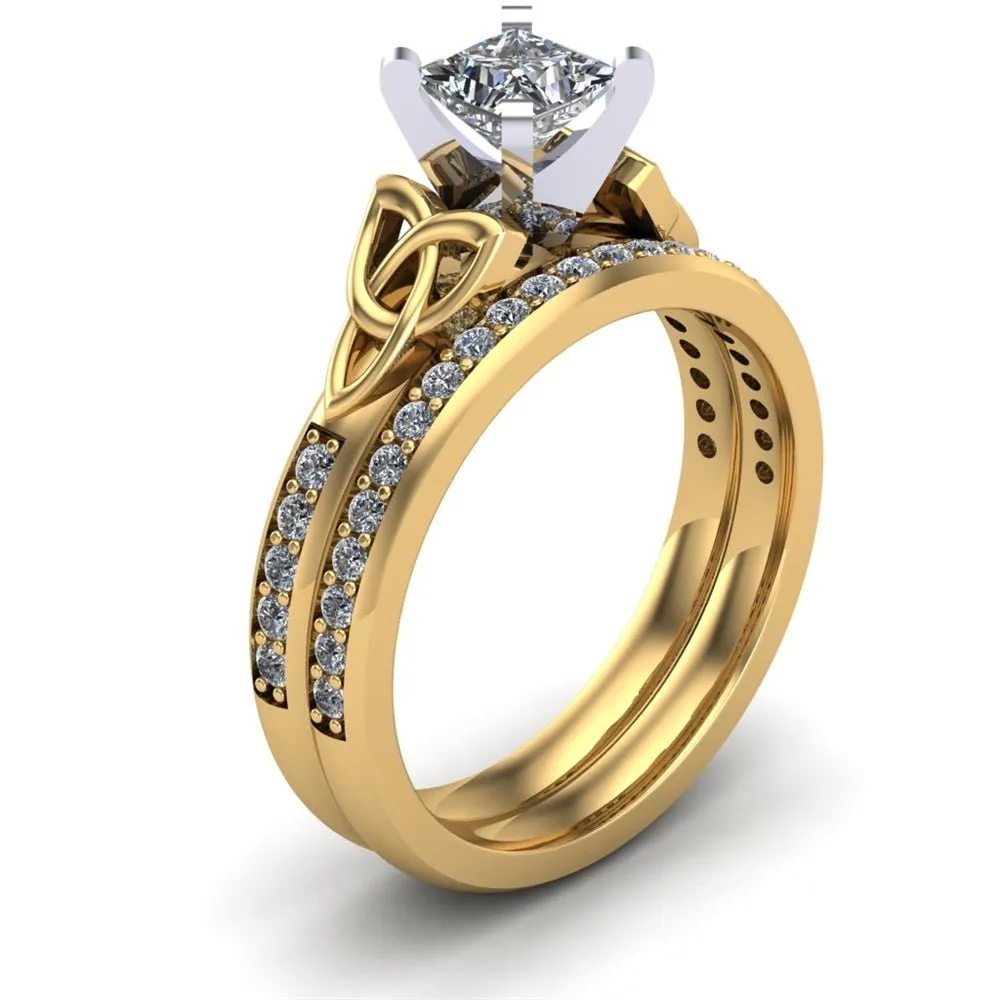 14K Yellow Gold Celtic Bridal Set AYLIN-1S-SET-YELLOW-PRINCESS