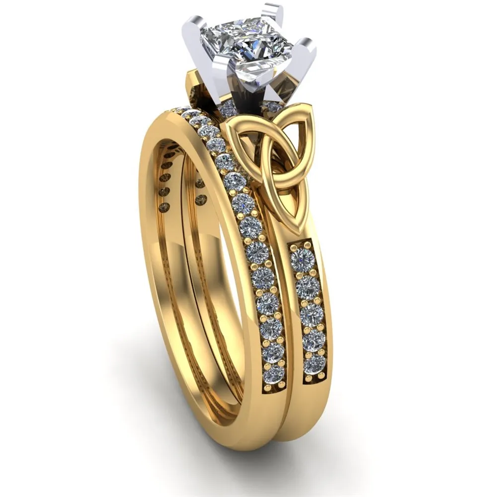 14K Yellow Gold Celtic Bridal Set AYLIN-1S-SET-YELLOW-PRINCESS