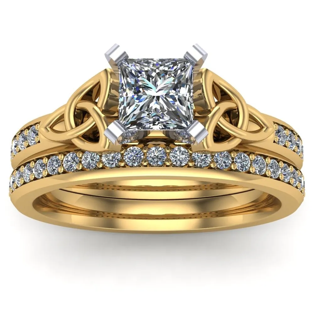 14K Yellow Gold Celtic Bridal Set AYLIN-1S-SET-YELLOW-PRINCESS