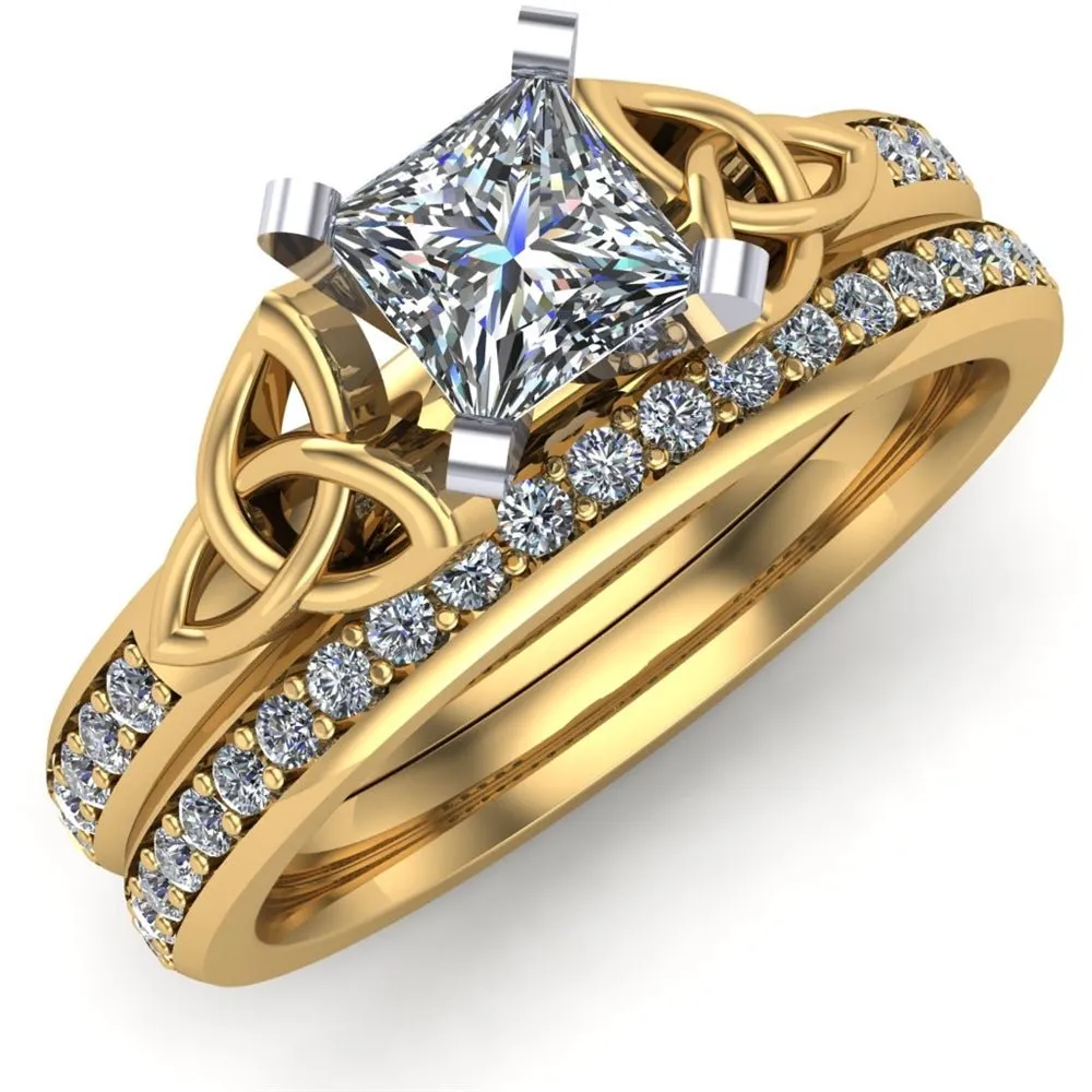 14K Yellow Gold Celtic Bridal Set AYLIN-1S-SET-YELLOW-PRINCESS