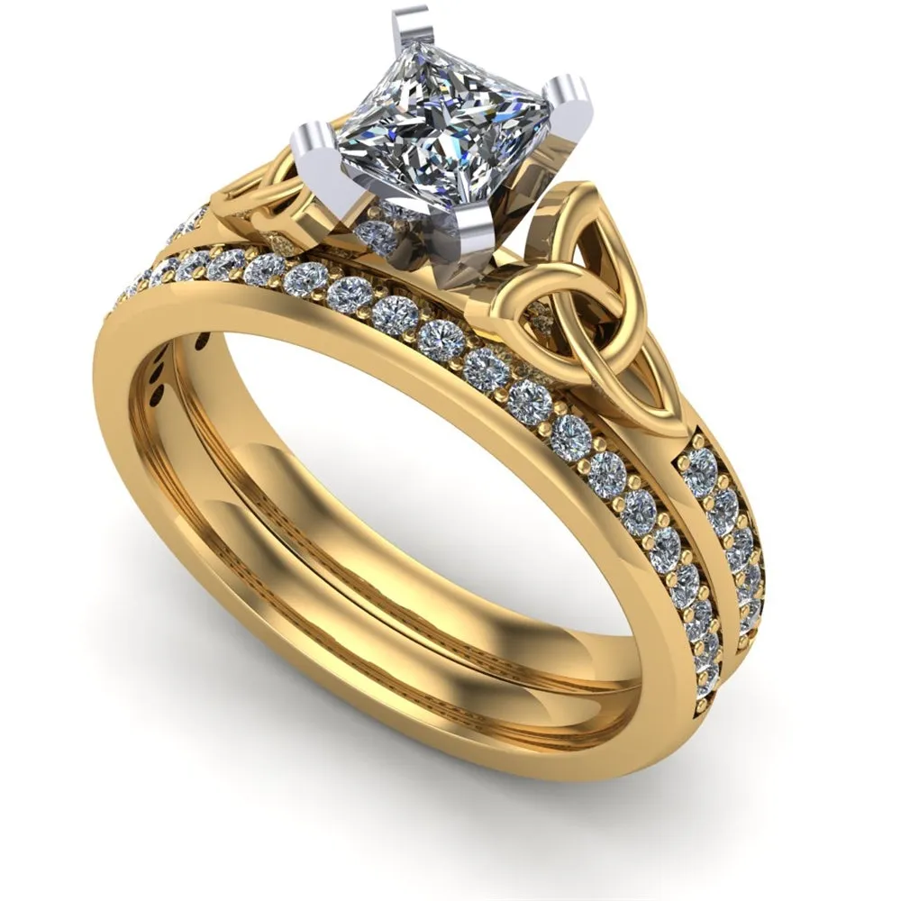 14K Yellow Gold Celtic Bridal Set AYLIN-1S-SET-YELLOW-PRINCESS