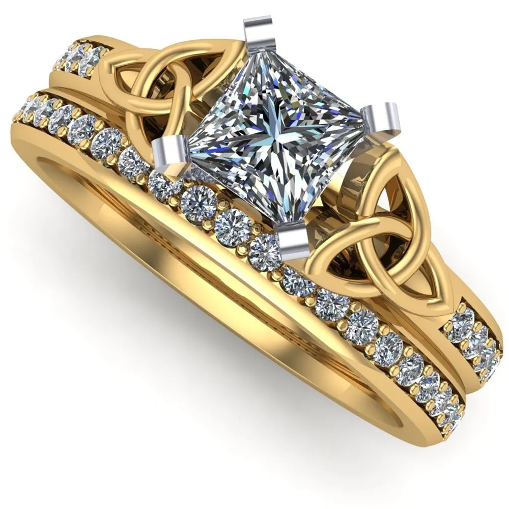14K Yellow Gold Celtic Bridal Set AYLIN-1S-SET-YELLOW-PRINCESS