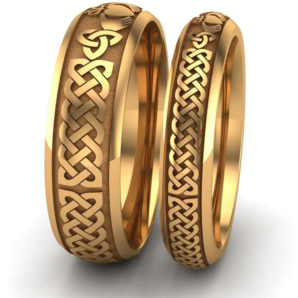 14K Yellow Gold Claddagh Wedding Ring Set  UCL1-YELLOW-6M4M