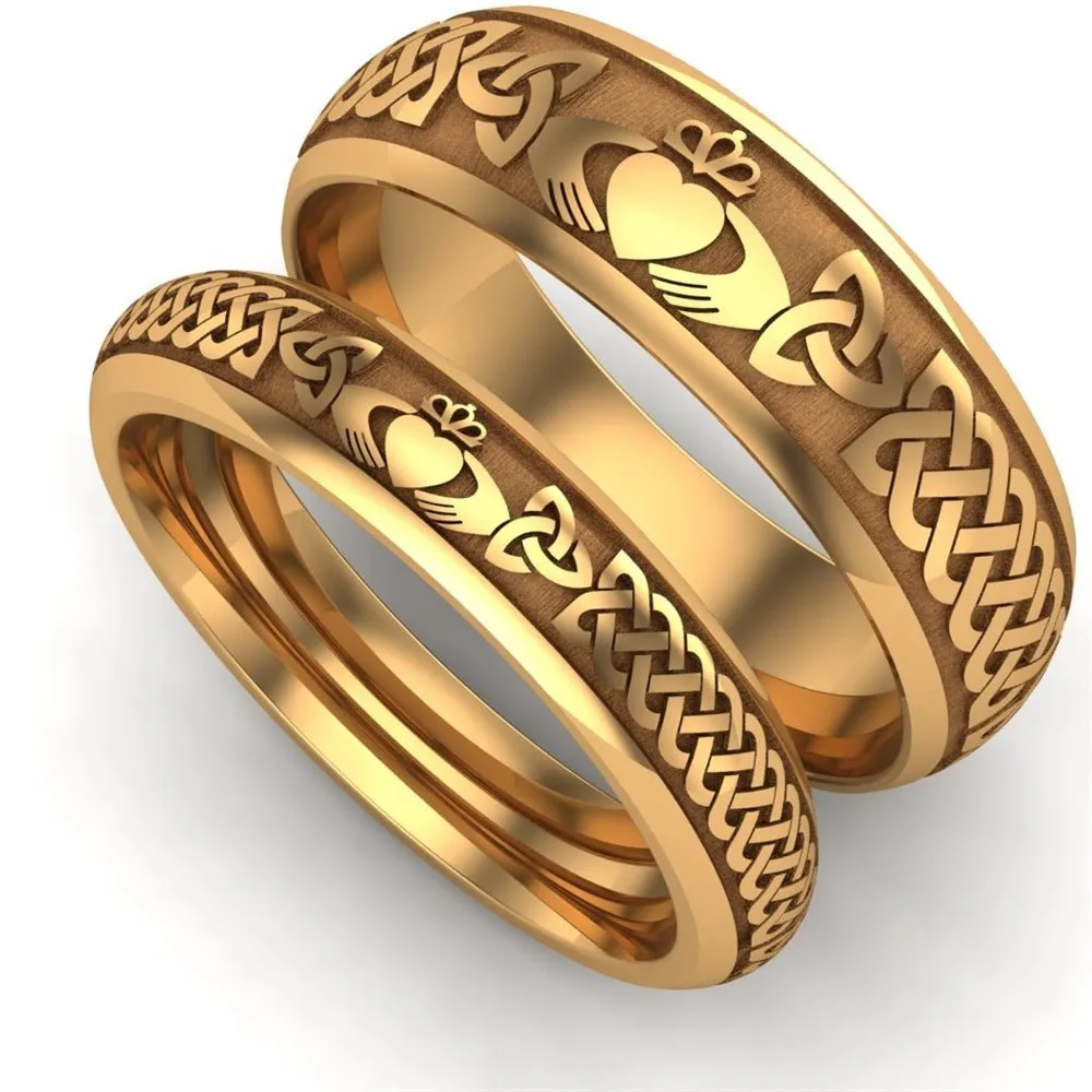 14K Yellow Gold Claddagh Wedding Ring Set  UCL1-YELLOW-6M4M