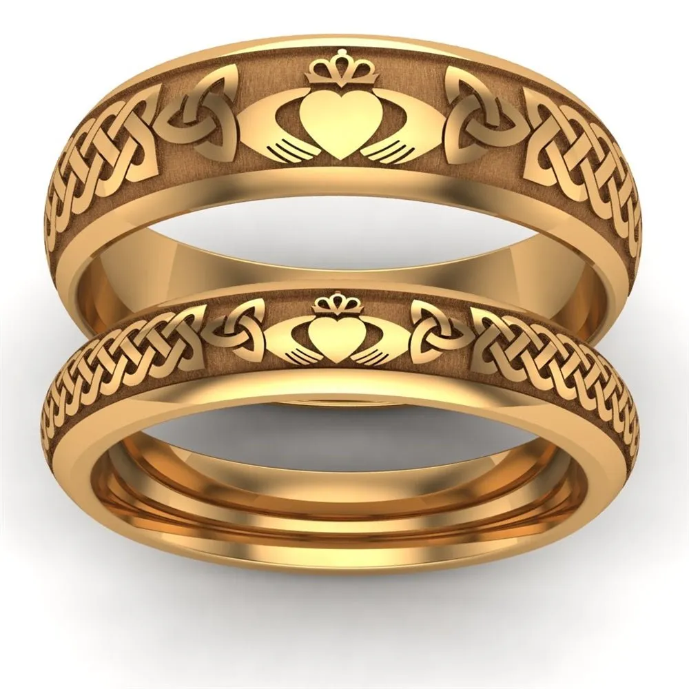 14K Yellow Gold Claddagh Wedding Ring Set  UCL1-YELLOW-6M4M