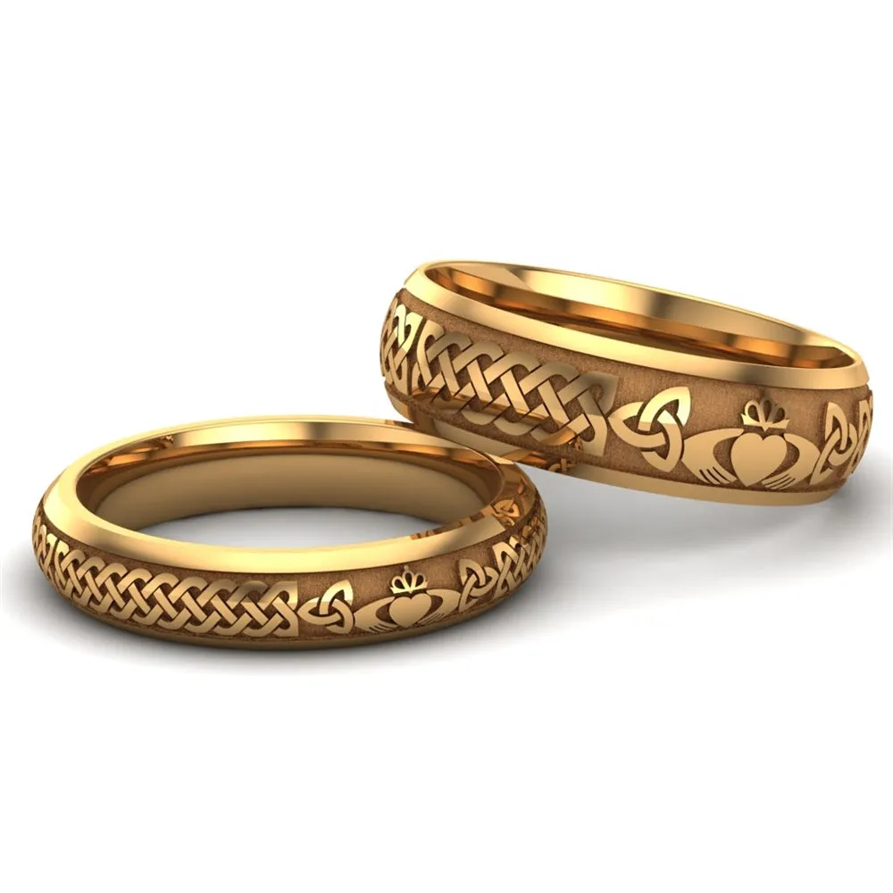 14K Yellow Gold Claddagh Wedding Ring Set  UCL1-YELLOW-6M4M